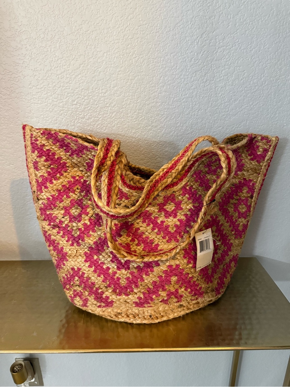 Magid Pink and Natural Woven Tote